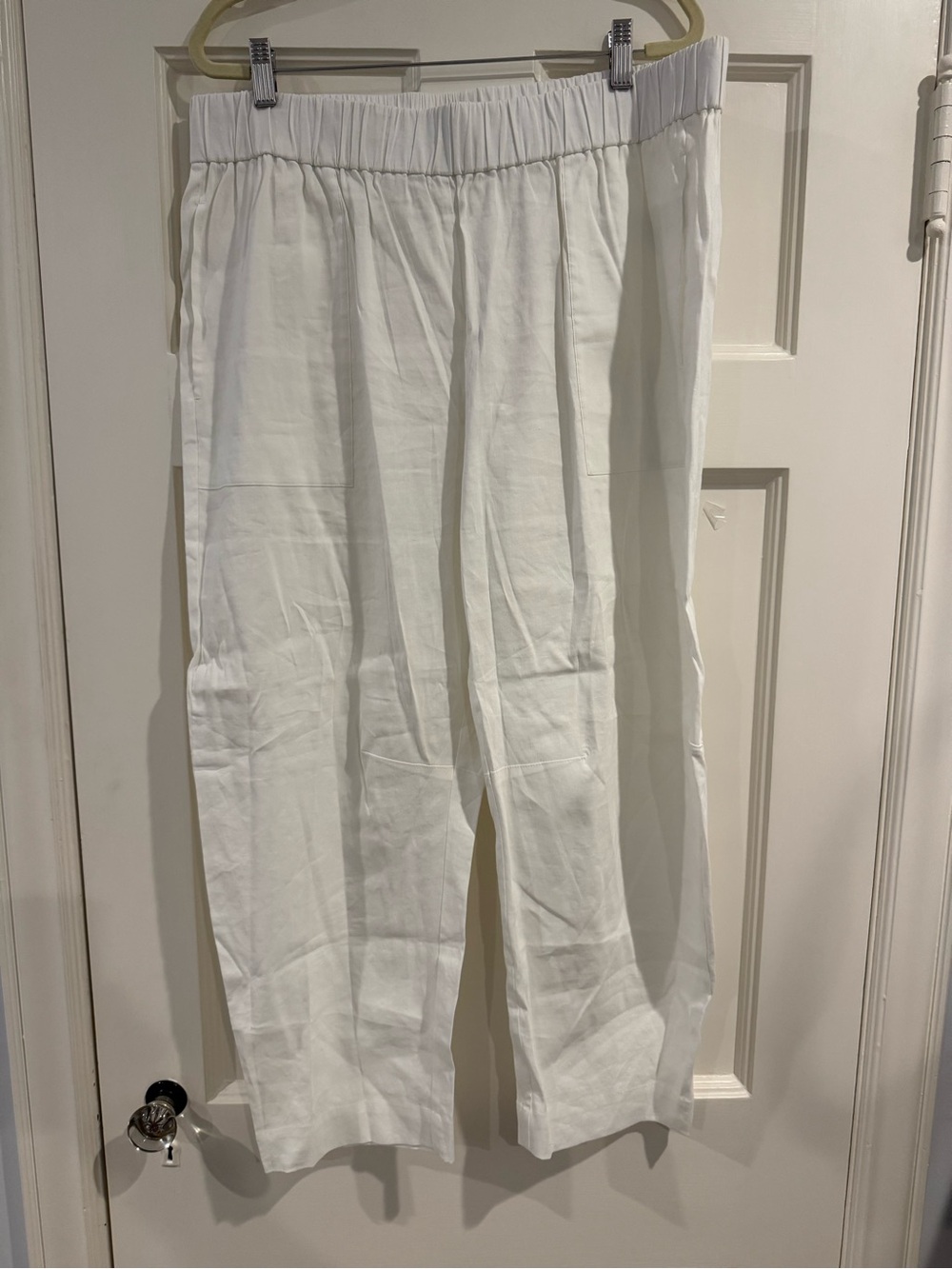 AYR White Elastic-Waist Casual Linen Chinos